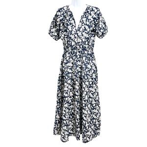 MNG by Mango Womens  Floral Cottage Boho Maxi Dress S Blue Peasant Lightweight